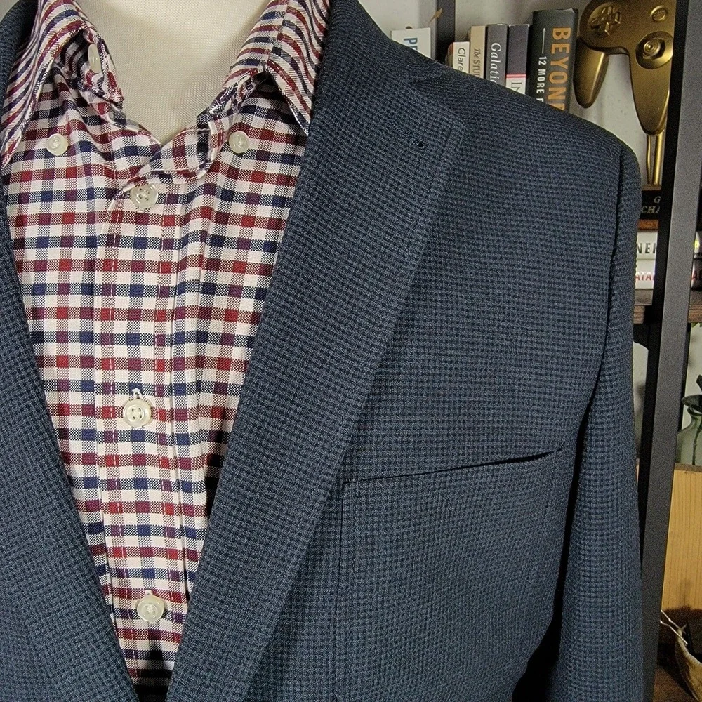 Zanetti Mens Seersucker‎ Sport Coat Two Button Navy Checked Slim Size XL